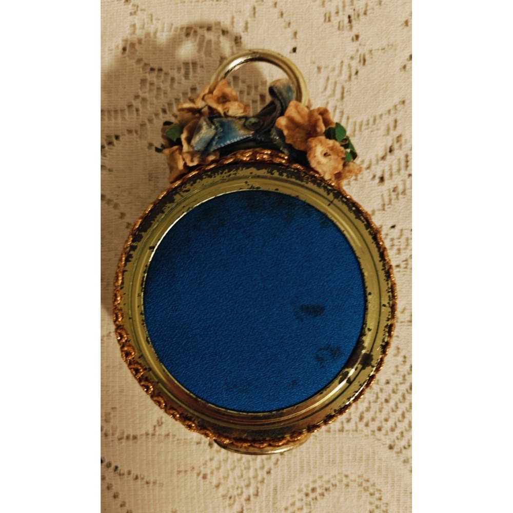 Vintage Blue  Pincushion With Gold Trim & Flowers